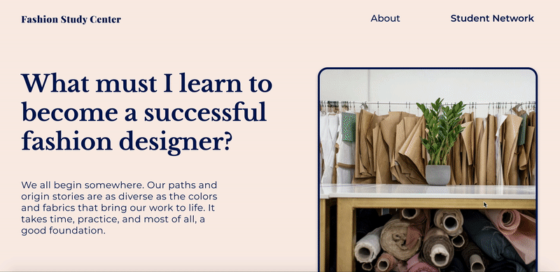 Animated Gif of the homepage "What must I leadrn to become a successful Fashion Designer?" and the 12 fundamentals of Fashion Design