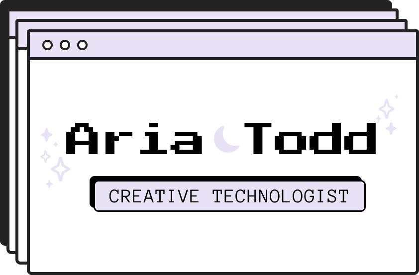 Aria Todd Creative Technologist inside of layered retro styled computer windows